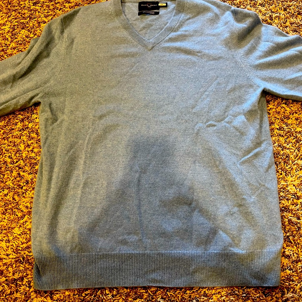 Black Brown Cashmere V-Neck Light Blue Sweater